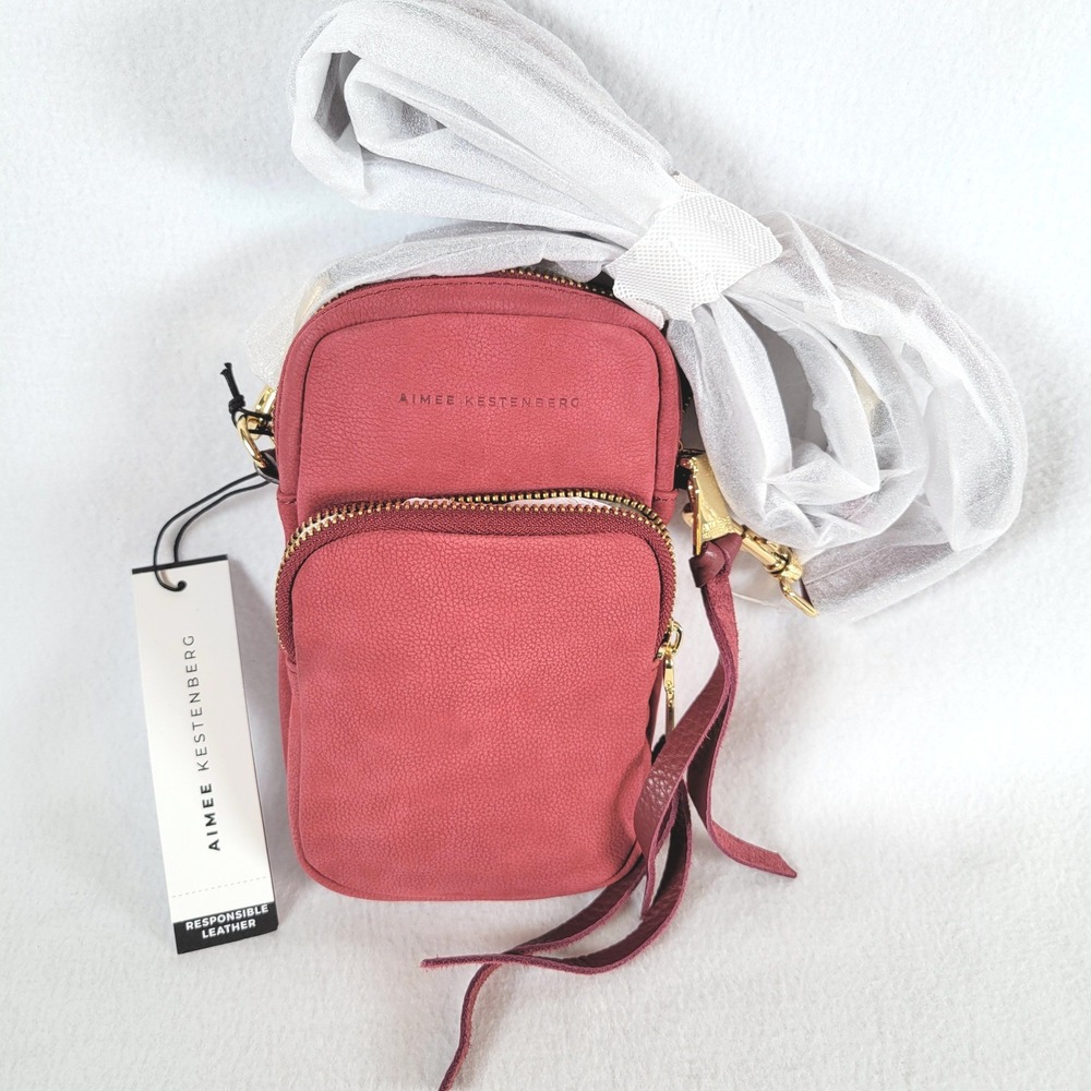 Aimee Kestenberg Womens Starstruck Nubuck Leather Crossbody Small Bag Purse Red